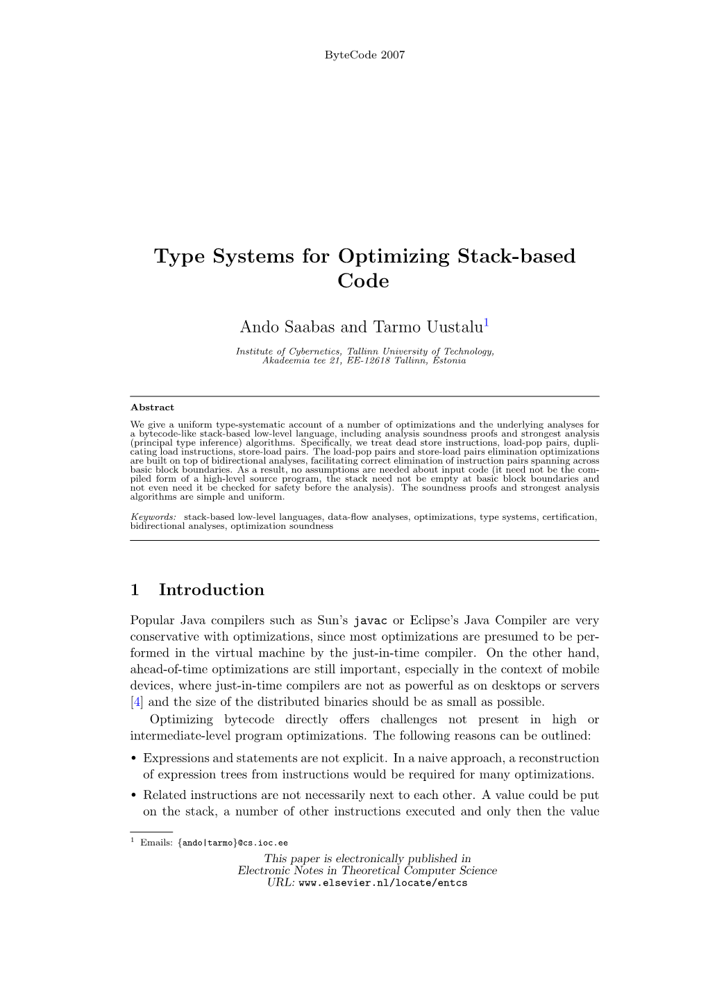 Type Systems for Optimizing Stack-Based Code