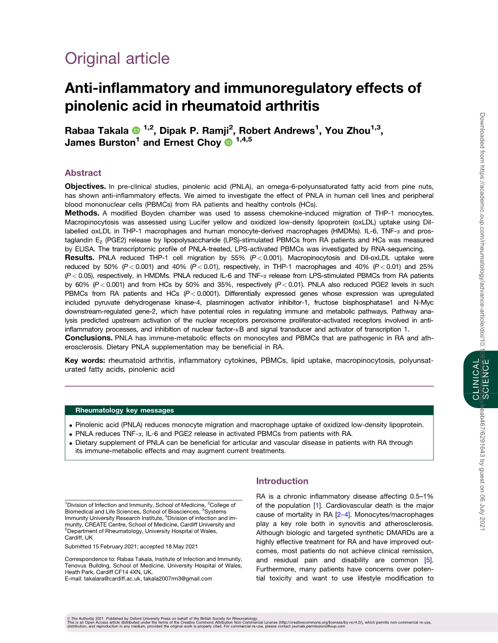 Original Article Anti-Inflammatory and Immunoregulatory Effects Of