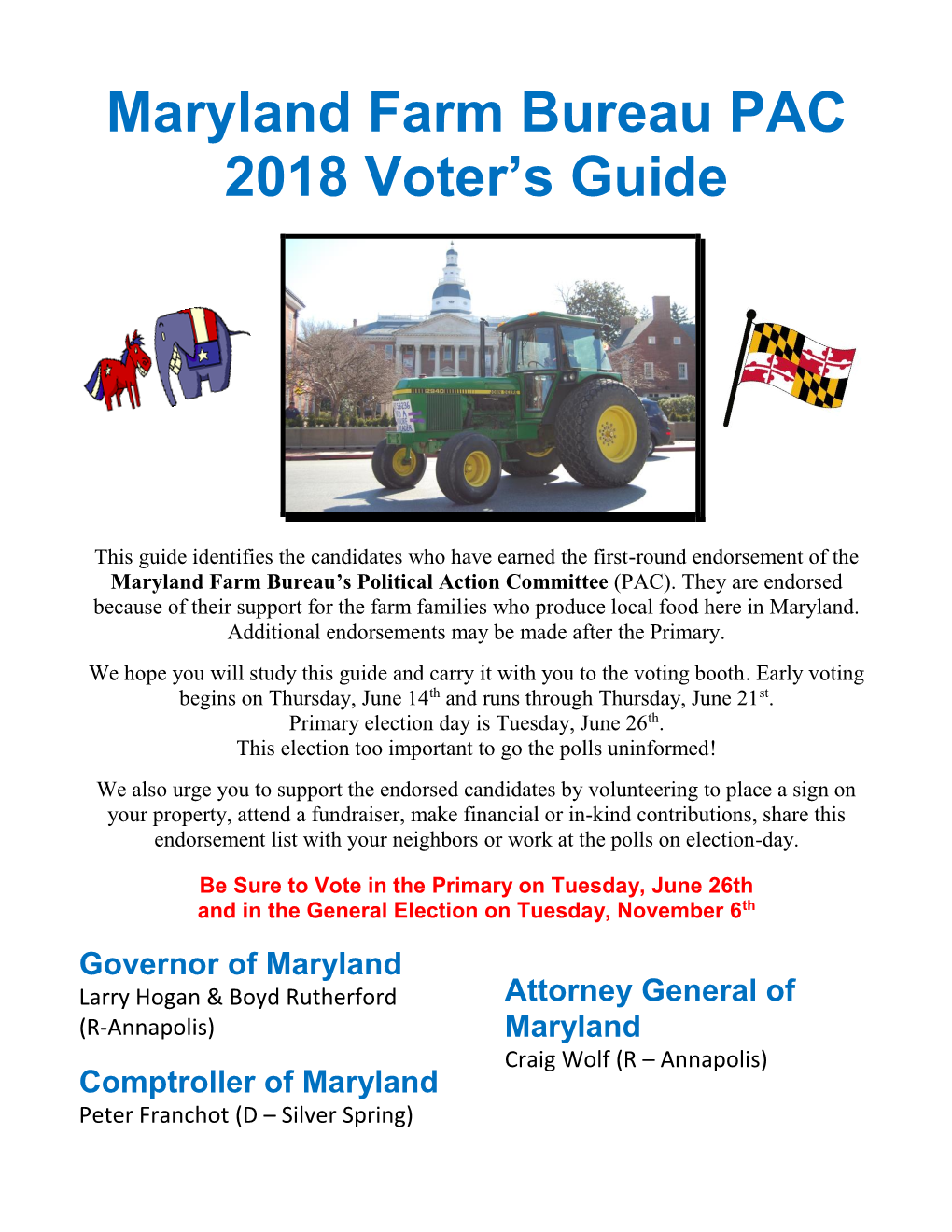 Maryland Farm Bureau PAC 2018 Voter's Guide