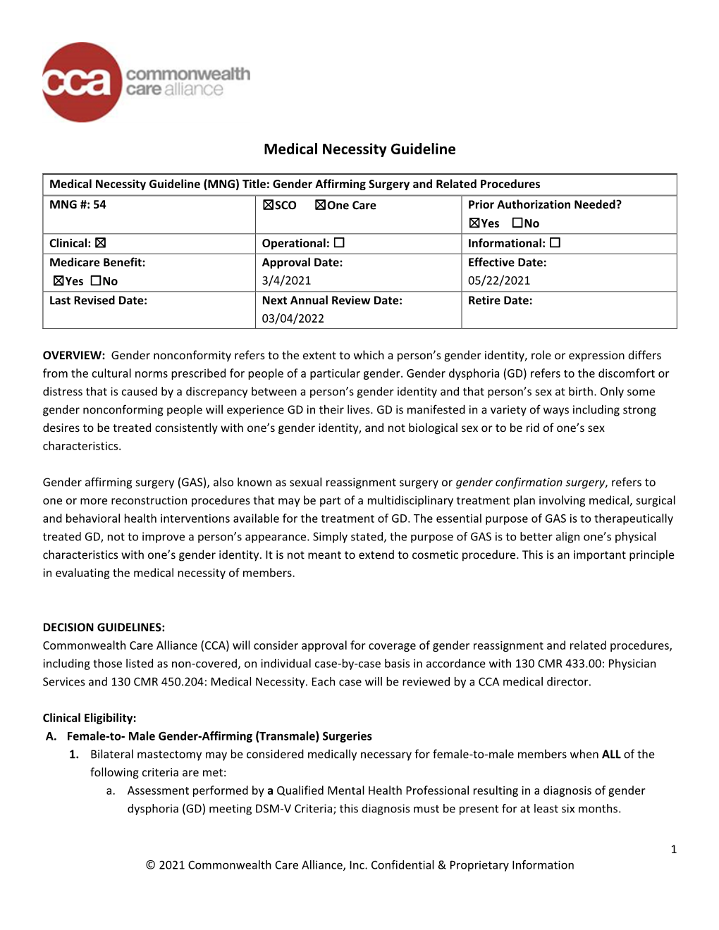 Medical Necessity Guideline