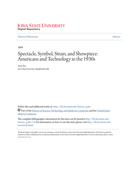 Americans and Technology in the 1930S Amy Bix Iowa State University, Abix@Iastate.Edu