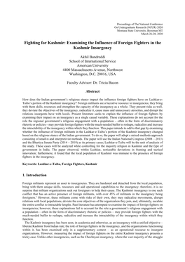 Fighting for Kashmir: Examining the Influence of Foreign Fighters in the Kashmir Insurgency
