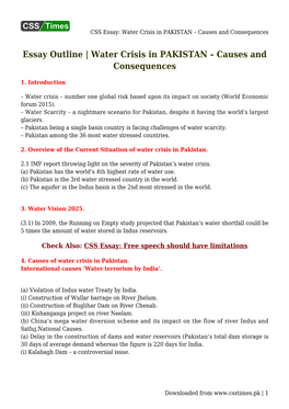 CSS Essay: Water Crisis in PAKISTAN – Causes and Consequences
