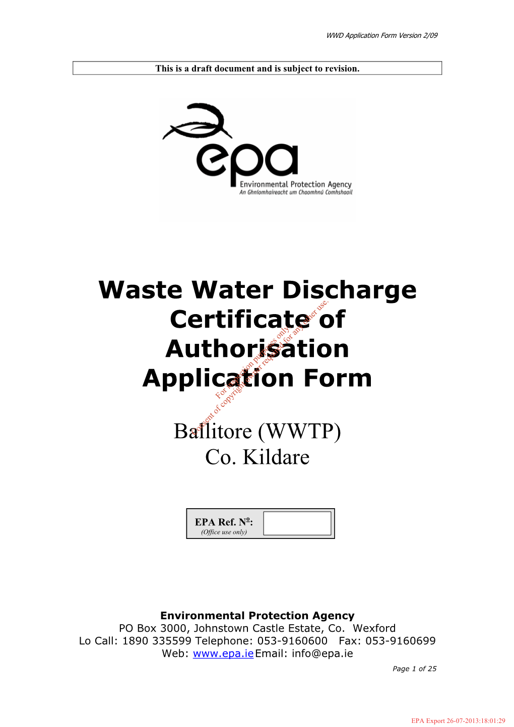 Waste Water Discharge Certificate of Authorisation Application Form