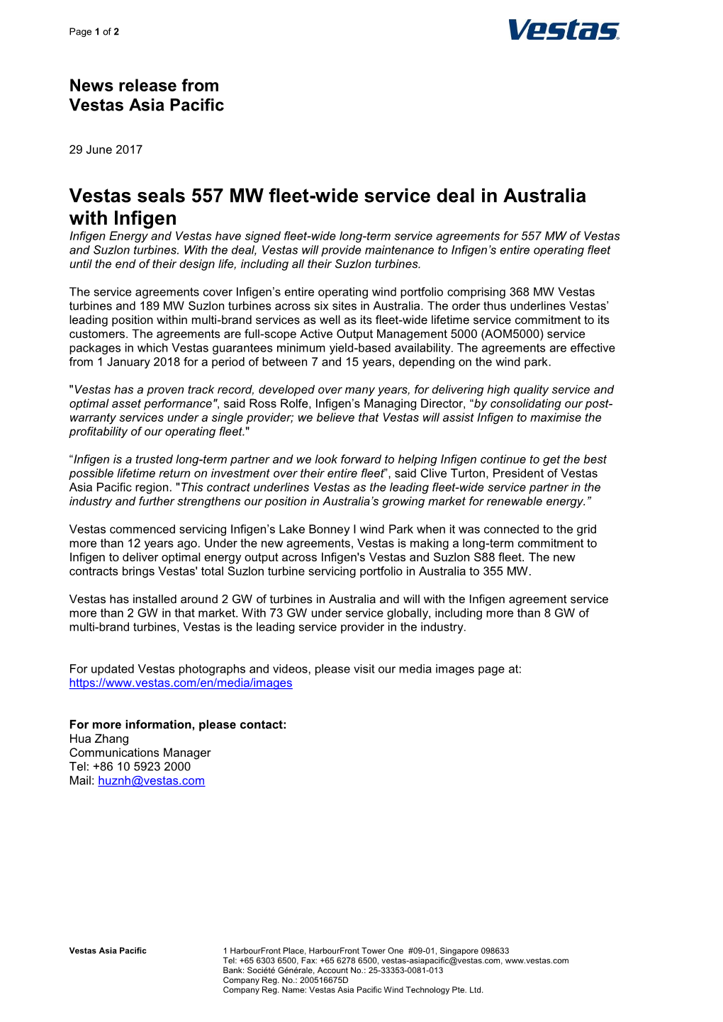 Vestas Seals 557 MW Fleet-Wide Service Deal in Australia with Infigen