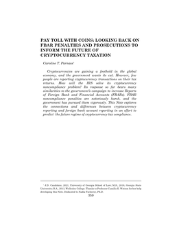 Pay Toll with Coins: Looking Back on Fbar Penalties and Prosecutions to Inform the Future of Cryptocurrency Taxation