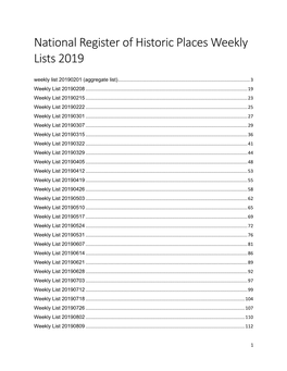National Register of Historic Places Weekly Lists 2019