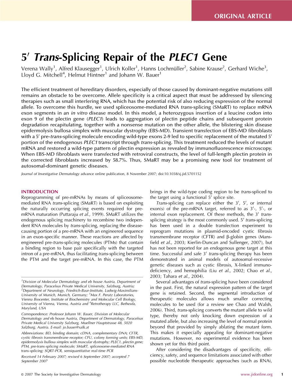 5 Trans-Splicing Repair of the PLEC1 Gene