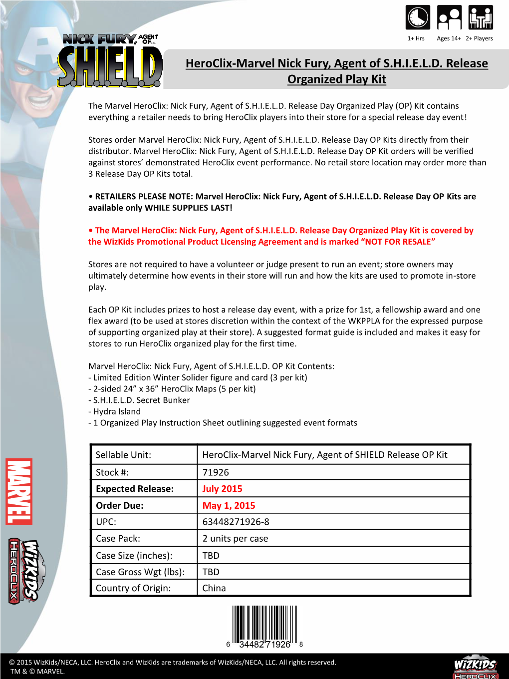 Heroclix-Marvel Nick Fury, Agent of S.H.I.E.L.D. Release Organized Play Kit