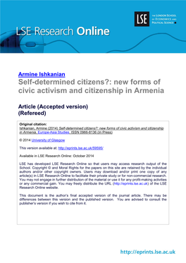 Self-Determined Citizens?: New Forms of Civic Activism and Citizenship in Armenia