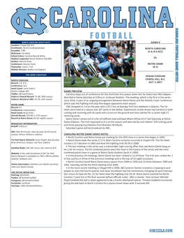 Carolina Football Game Notes