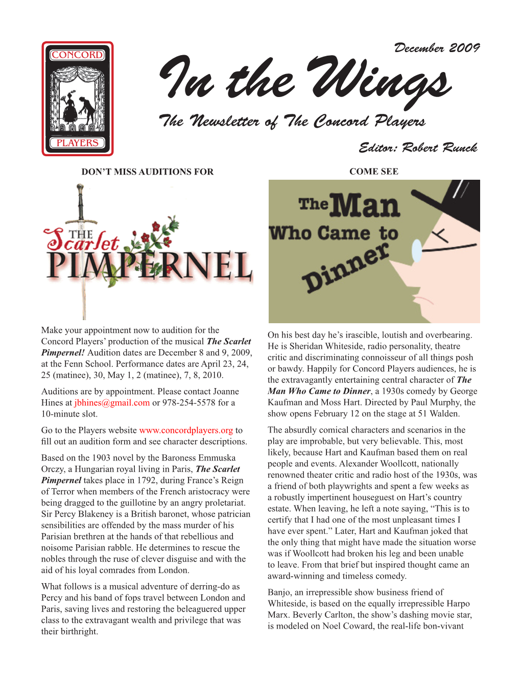 The Newsletter of the Concord Players PLAYERS Editor: Robert Runck