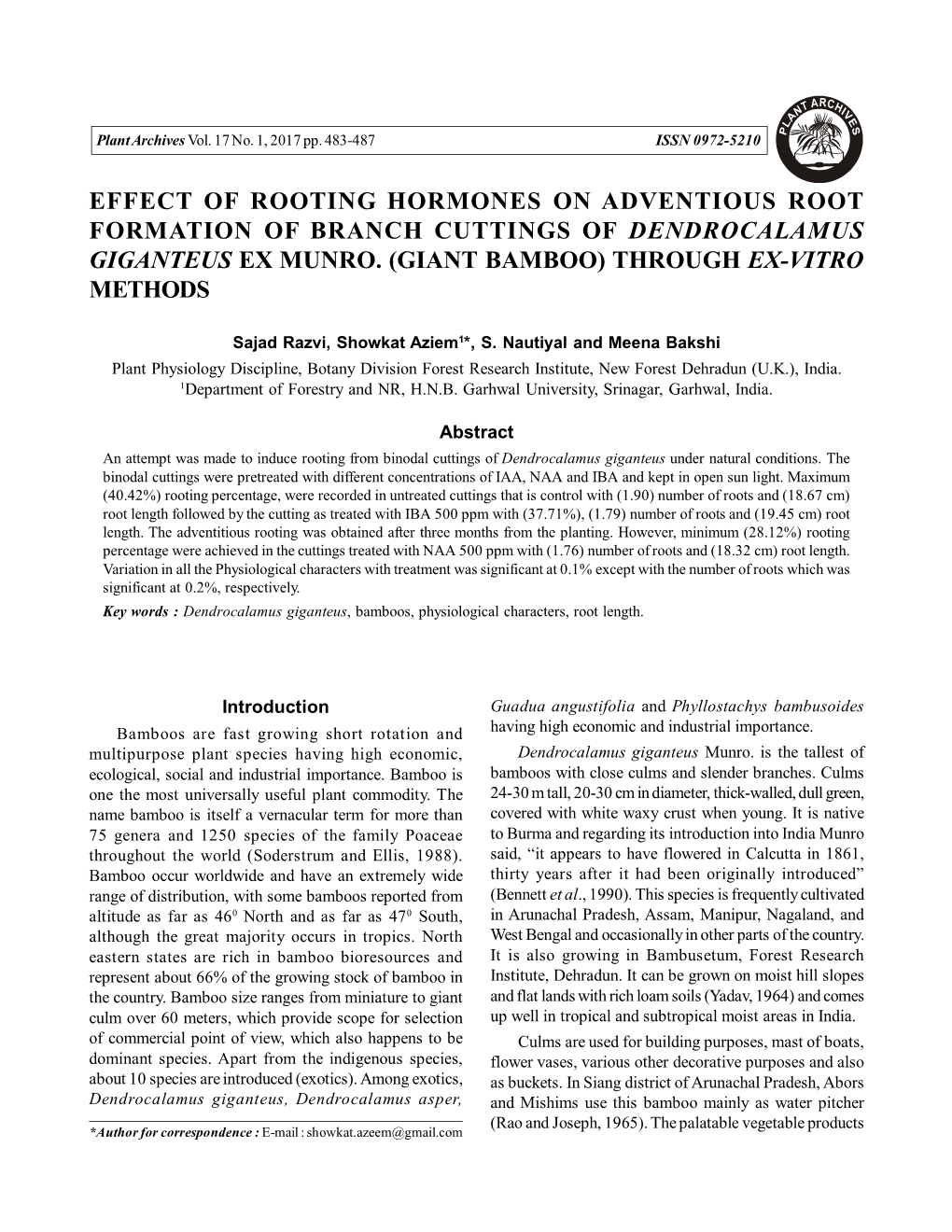 Giant Bamboo) Through Ex-Vitro Methods