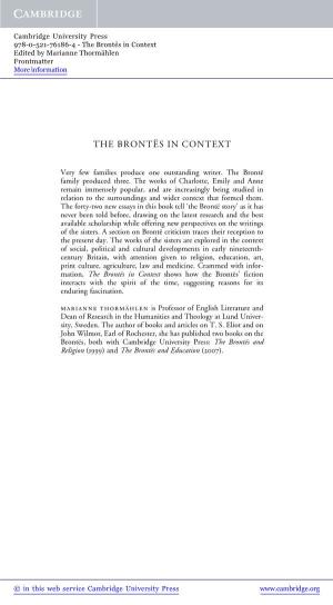 The Bronte¨S in Context Shows How the Bronte¨S’ Fiction Interacts with the Spirit of the Time, Suggesting Reasons for Its Enduring Fascination