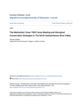 The Methodists' Great 1869 Camp Meeting and Aboriginal Conservation Strategies in the North Saskatchewan River Valley