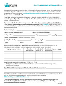 Ohio Provider Contract Request Form