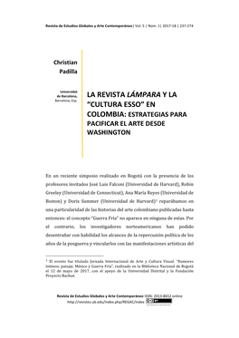 La Revista Lámpara Y La “Cultura Esso” En Colombia: Estrategias Para Pacificar El Arte Desde Washington