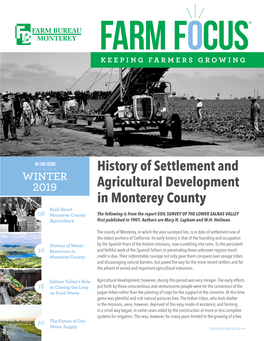 History of Settlement and Agricultural Development in Monterey County  CONTINUED from PAGE 01