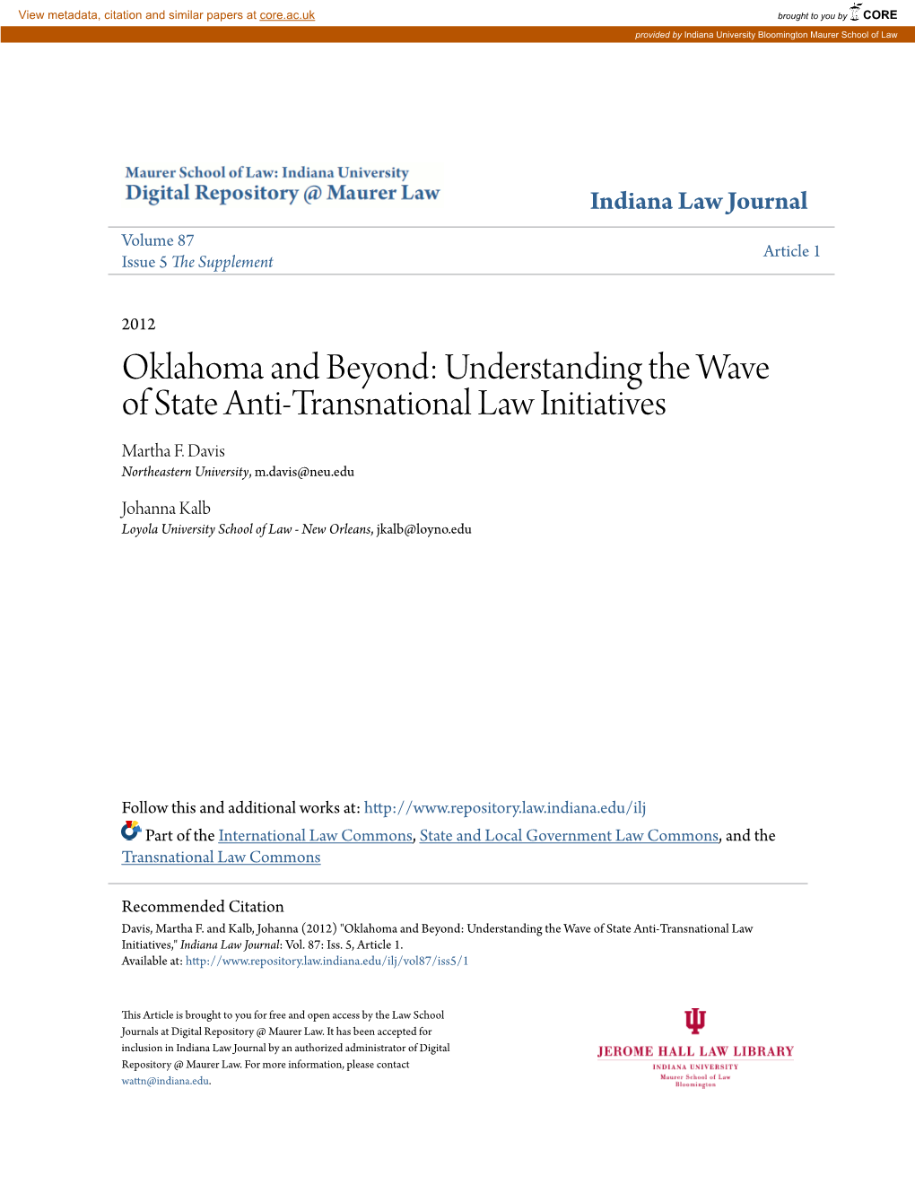 Oklahoma and Beyond: Understanding the Wave of State Anti-Transnational Law Initiatives Martha F