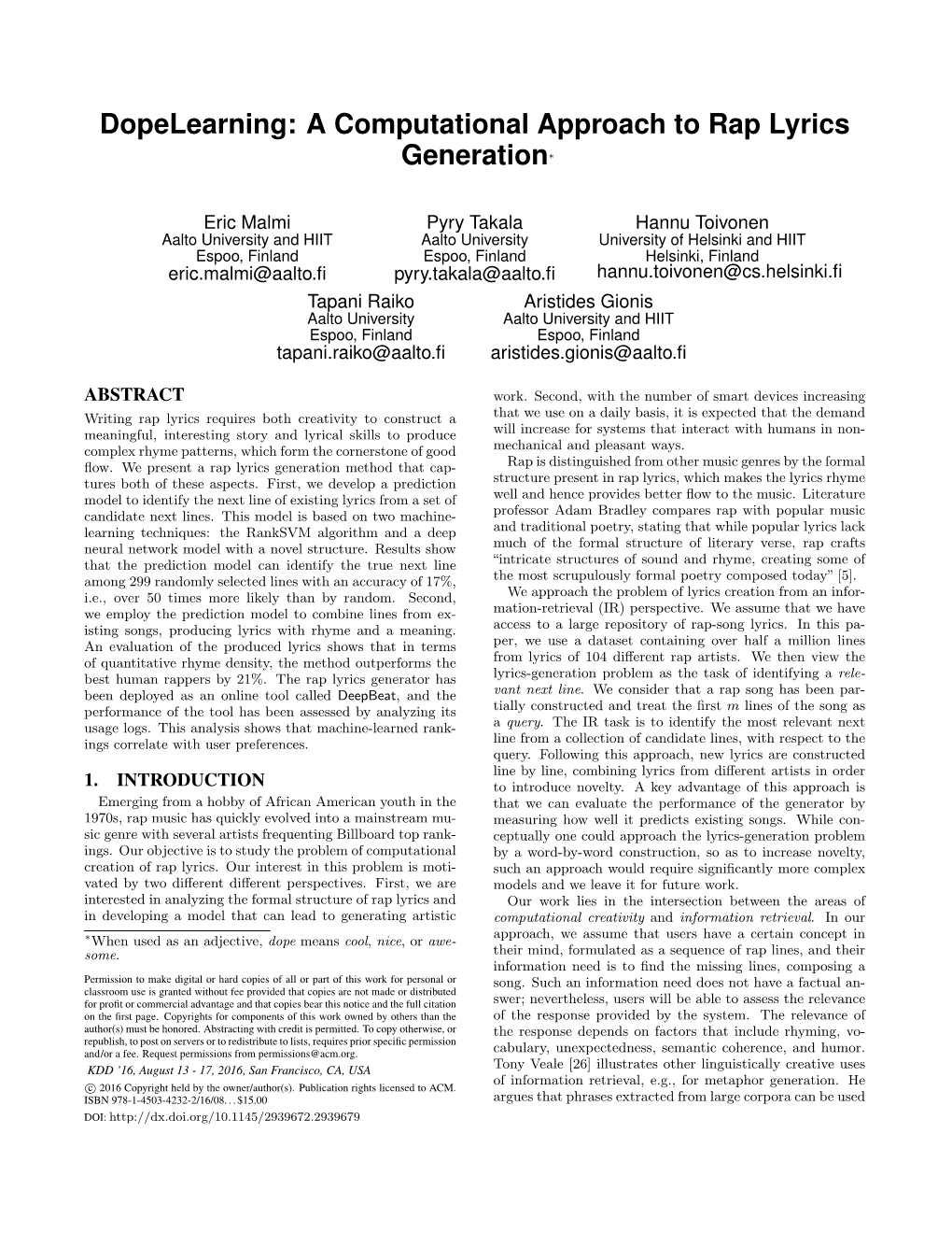 A Computational Approach to Rap Lyrics Generation∗