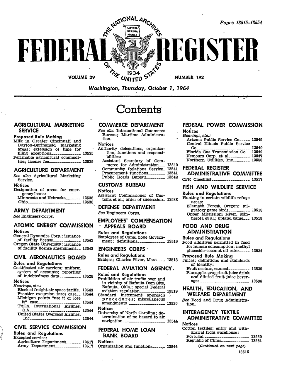 Federal Register: 29 Fed. Reg. 13515 (Oct. 1, 1964)