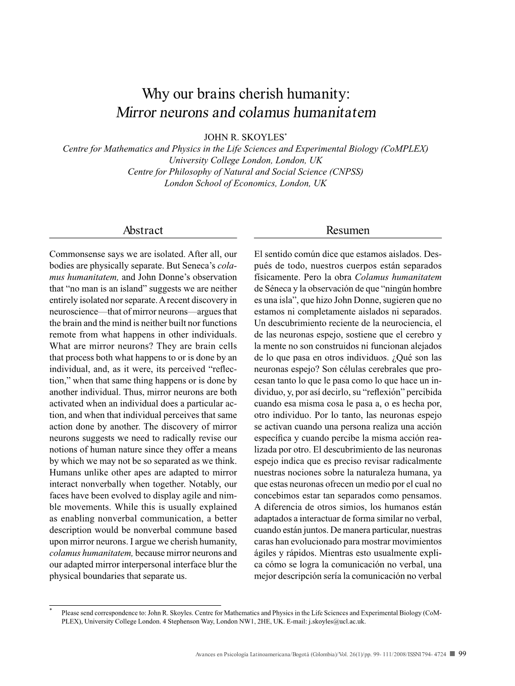 Mirror Neurons and Colamus Humanitatem