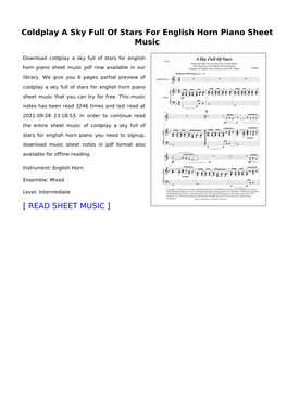Coldplay a Sky Full of Stars for English Horn Piano Sheet Music