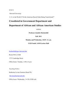 Crosslisted in Government Department and Department of African and African American Studies
