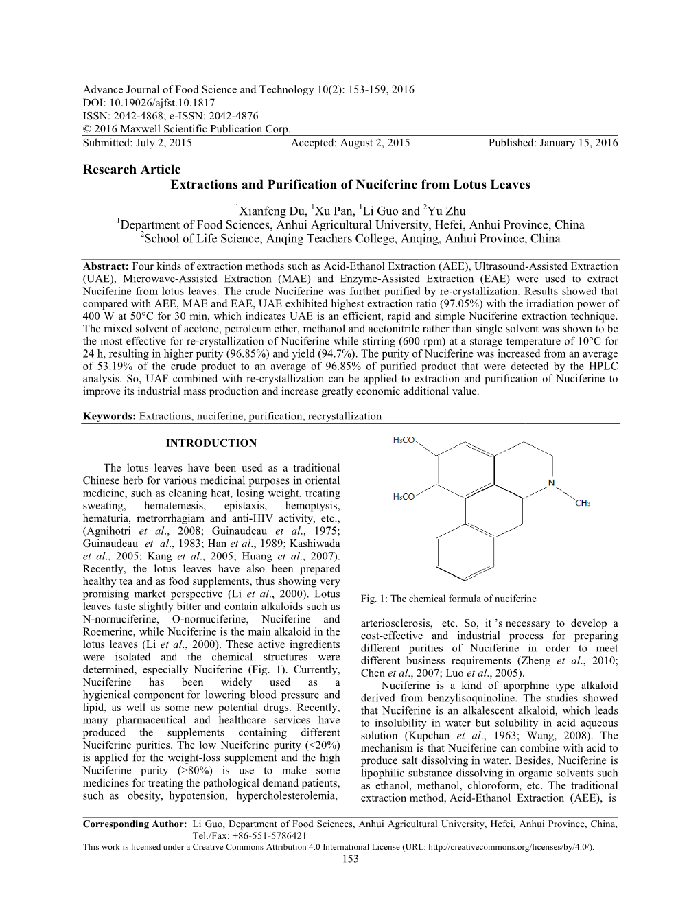 Research Article Extractions and Purification Actions and Purification