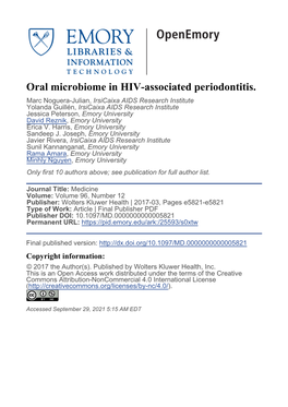 Oral Microbiome in HIV-Associated Periodontitis