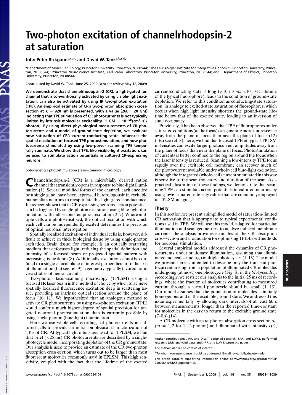 Two-Photon Excitation of Channelrhodopsin-2 at Saturation