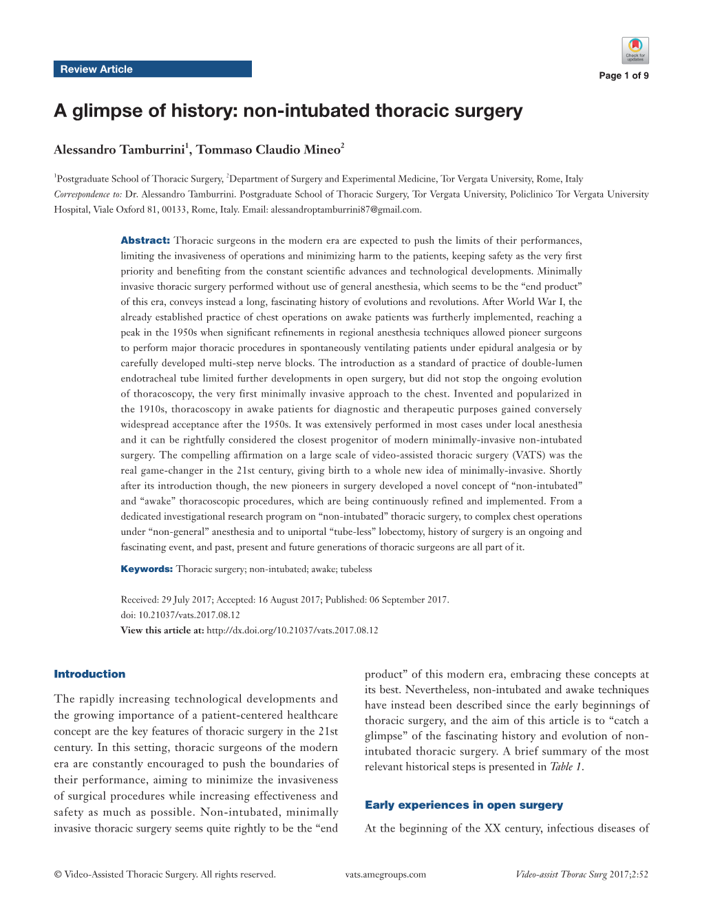 Non-Intubated Thoracic Surgery