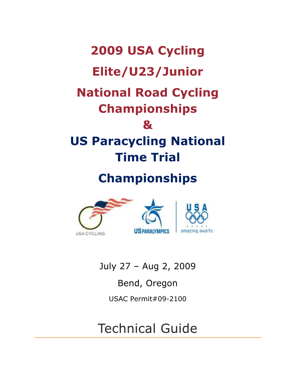 2009 Elite/U23/Junior/Paracycling Nat Champ Tech Guide