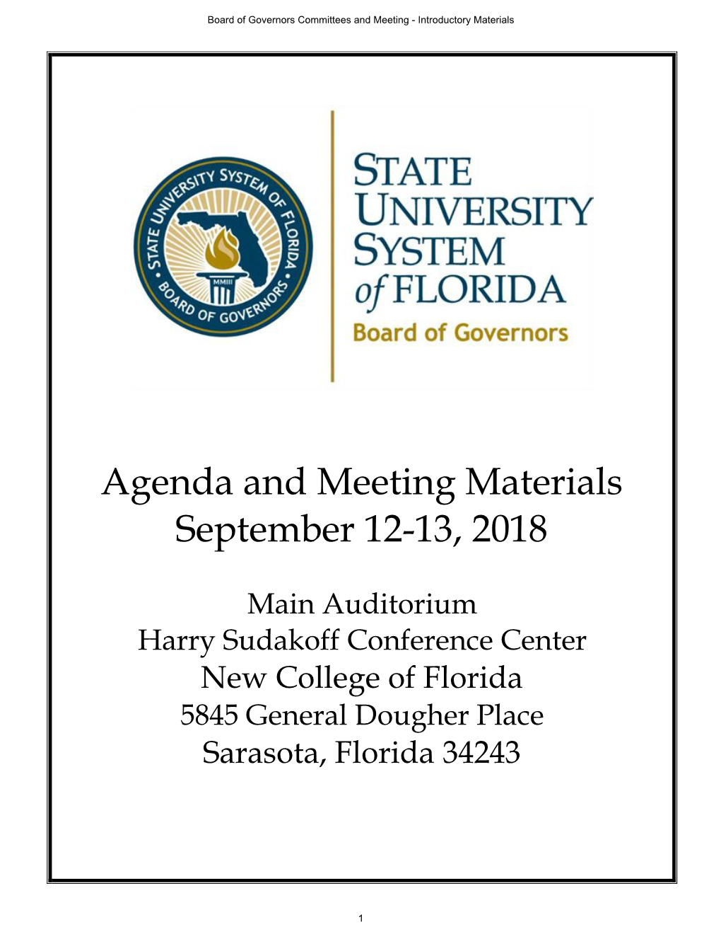 Agenda and Meeting Materials September 12-13, 2018