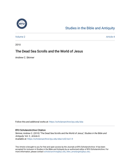 The Dead Sea Scrolls and the World of Jesus
