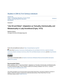 Adaptation As Textuality, Intertextuality, and Metatextuality in Lady Snowblood (Fujita, 1973)