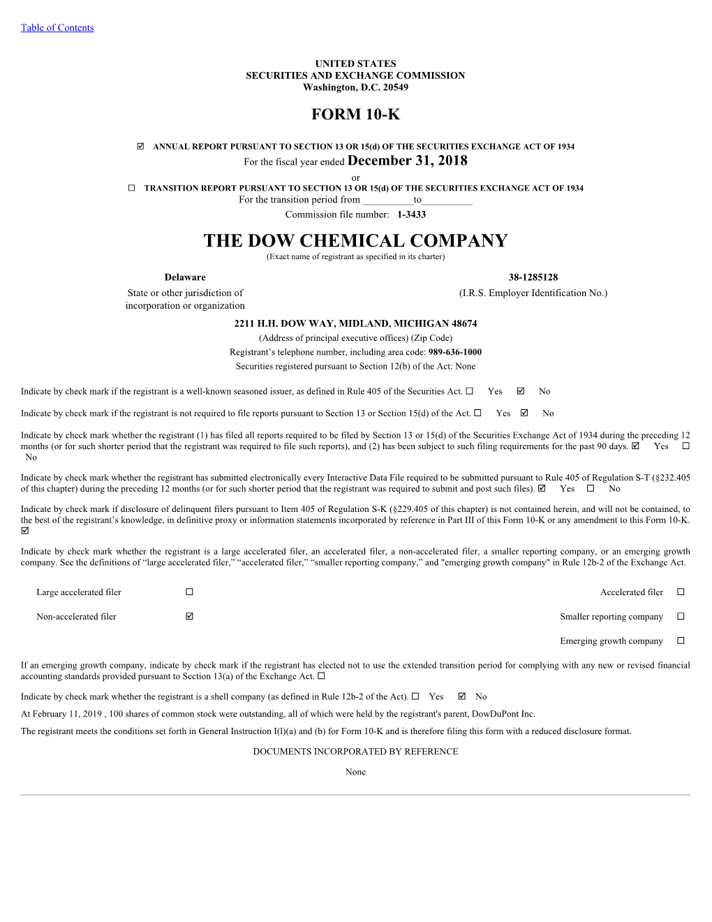 THE DOW CHEMICAL COMPANY (Exact Name of Registrant As Specified in Its Charter)