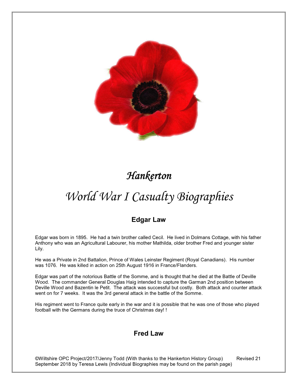 World War I Casualty Biographies