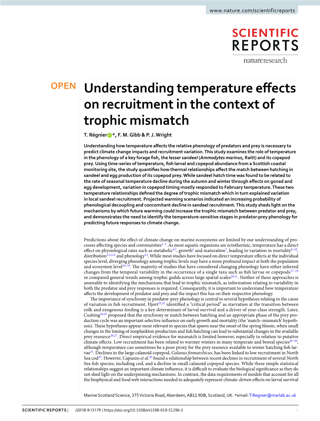 Understanding Temperature Effects on Recruitment in the Context of Trophic Mismatch