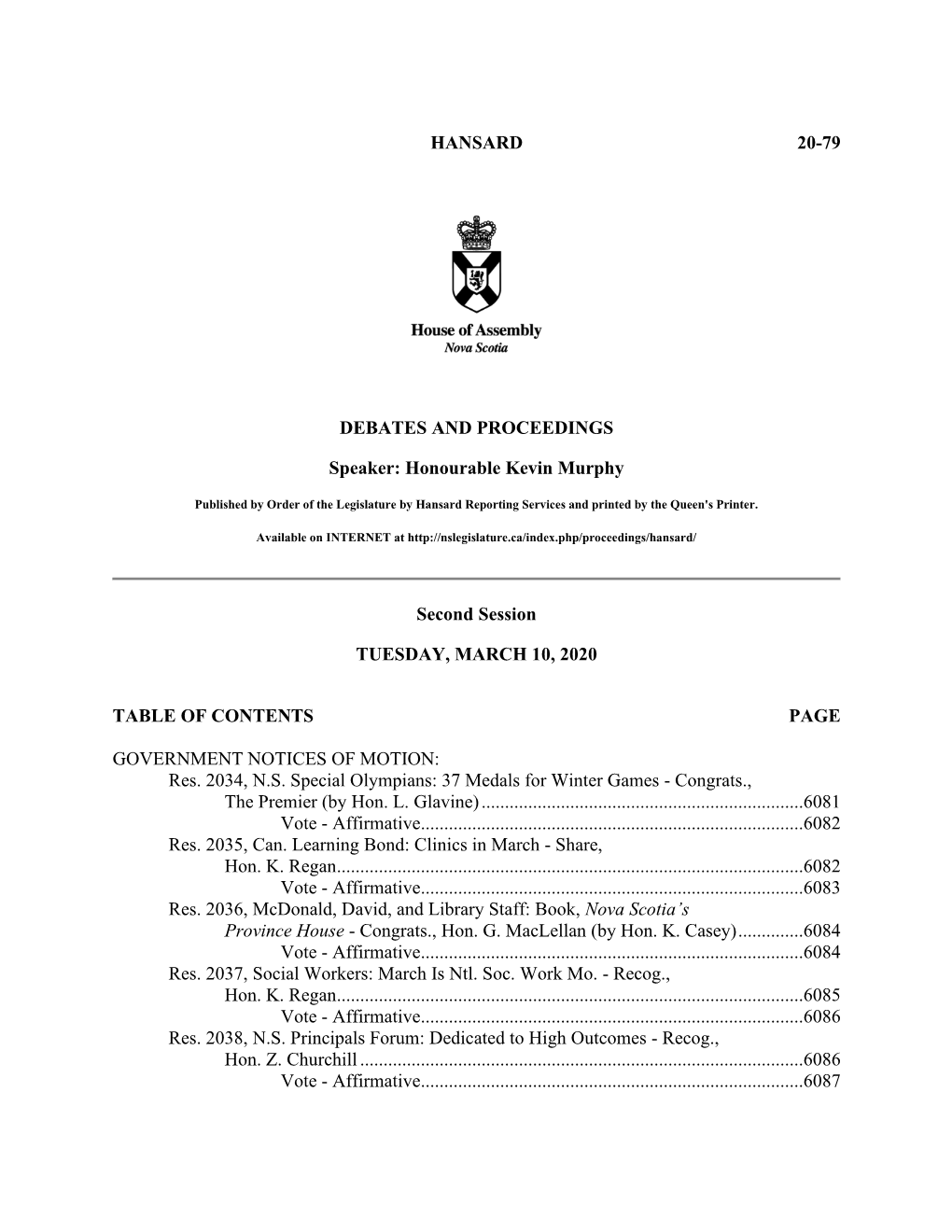 Hansard 20-79 Debates And