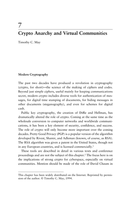 Crypto Anarchy and Virtual Communities