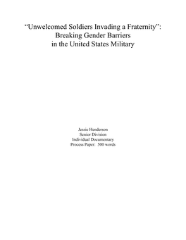 “Unwelcomed Soldiers Invading a Fraternity”: Breaking Gender Barriers in the United States Military