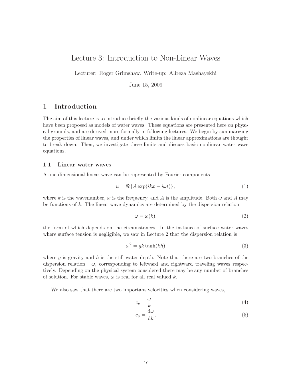 Introduction to Non-Linear Waves