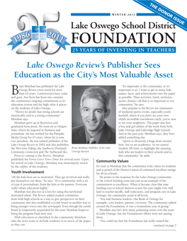 Lake Oswego Review's Publisher Sees Education As the City's Most
