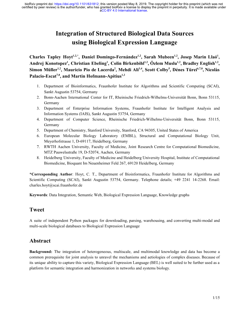 Integration of Structured Biological Data Sources Using Biological Expression Language