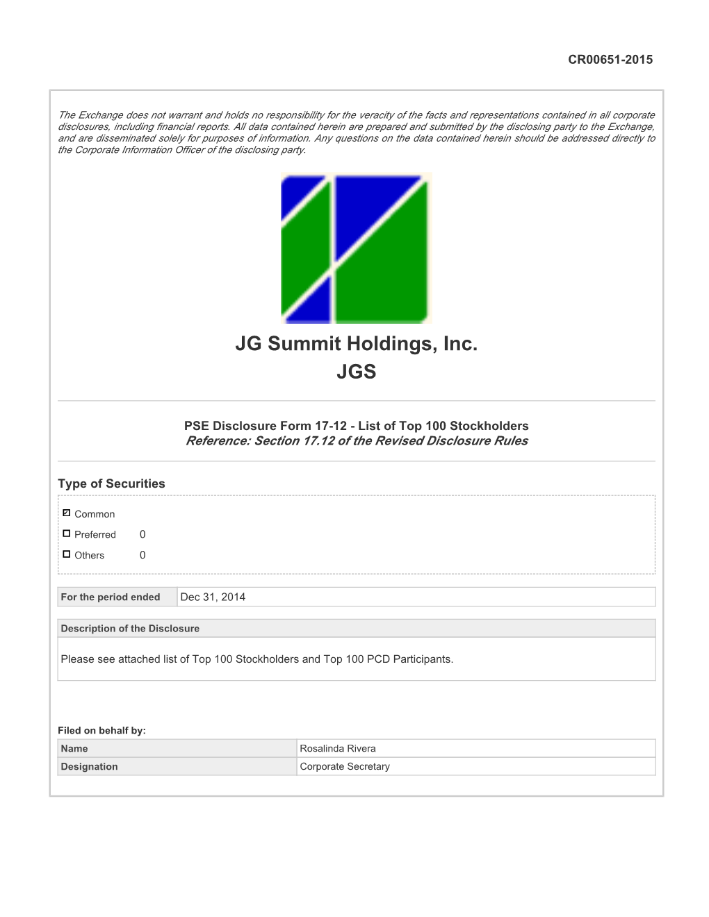 JG Summit Holdings, Inc. JGS