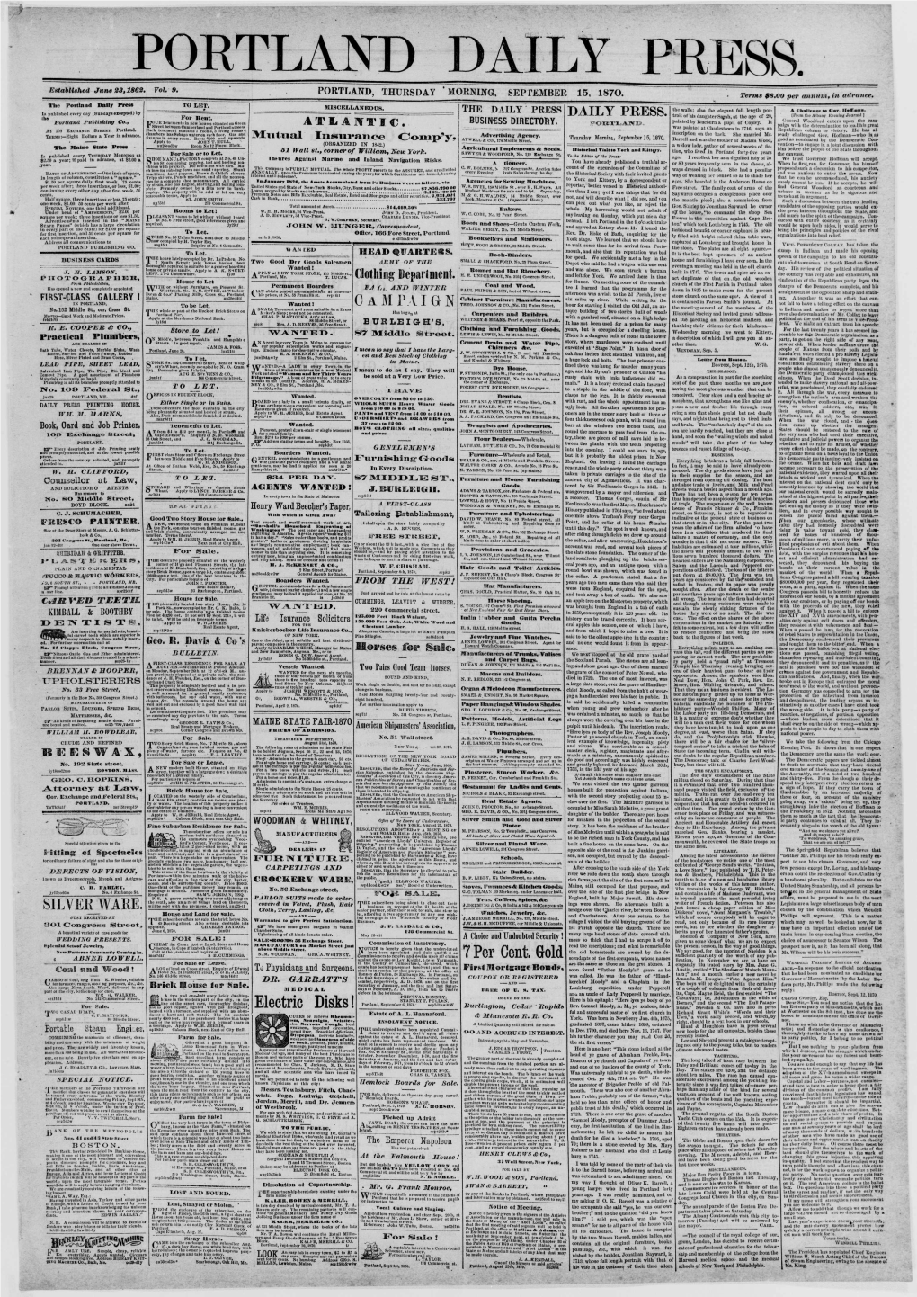 Portland Daily Press: September 15,1870