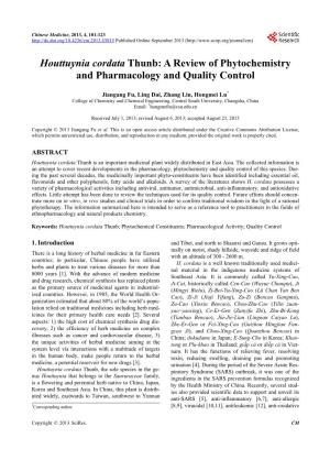 Houttuynia Cordata Thunb: a Review of Phytochemistry and Pharmacology and Quality Control