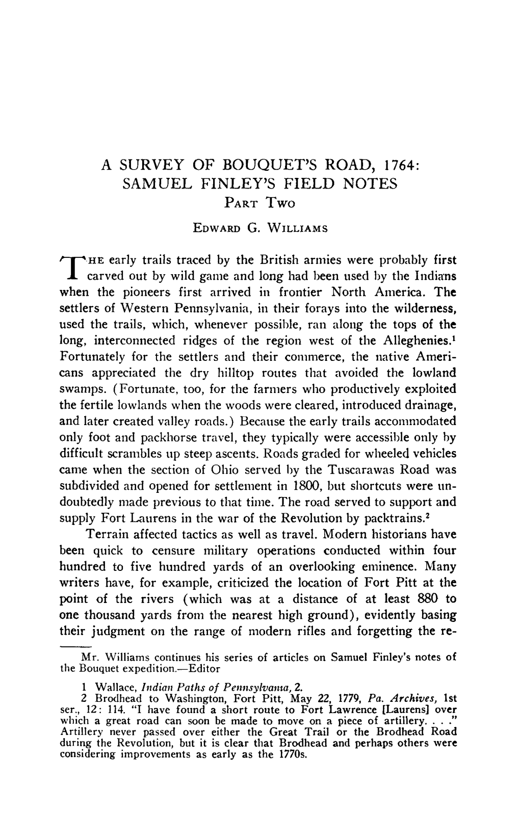 A SURVEY of BOUQUET's ROAD, 1764: SAMUEL FINLEY's FIELD NOTES Part Two Edward G