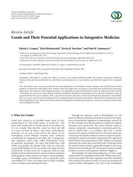 Corals and Their Potential Applications to Integrative Medicine